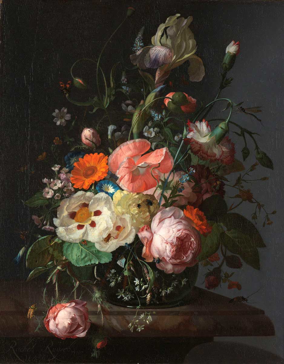 still life flowers marble tabletop rachel ruysch painting