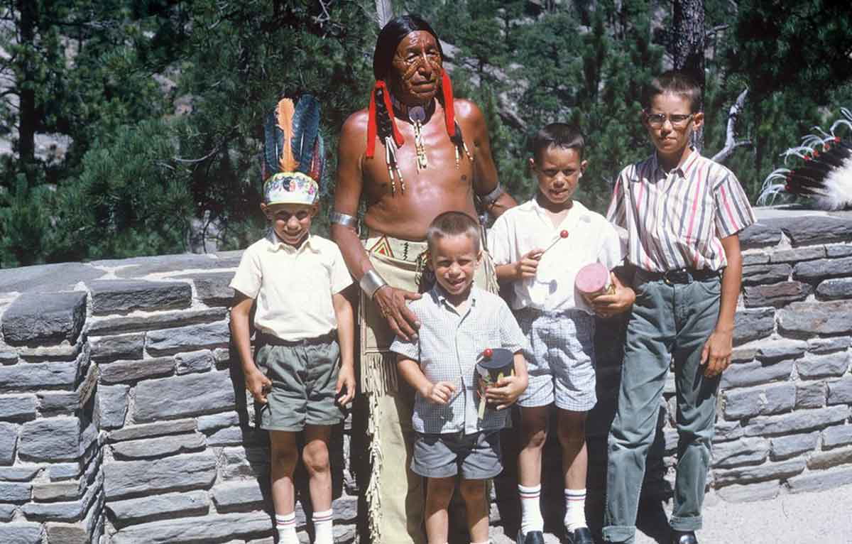 Ben Black Elk with four brothers at Mount Rushmore, Source: Rapid City Journal