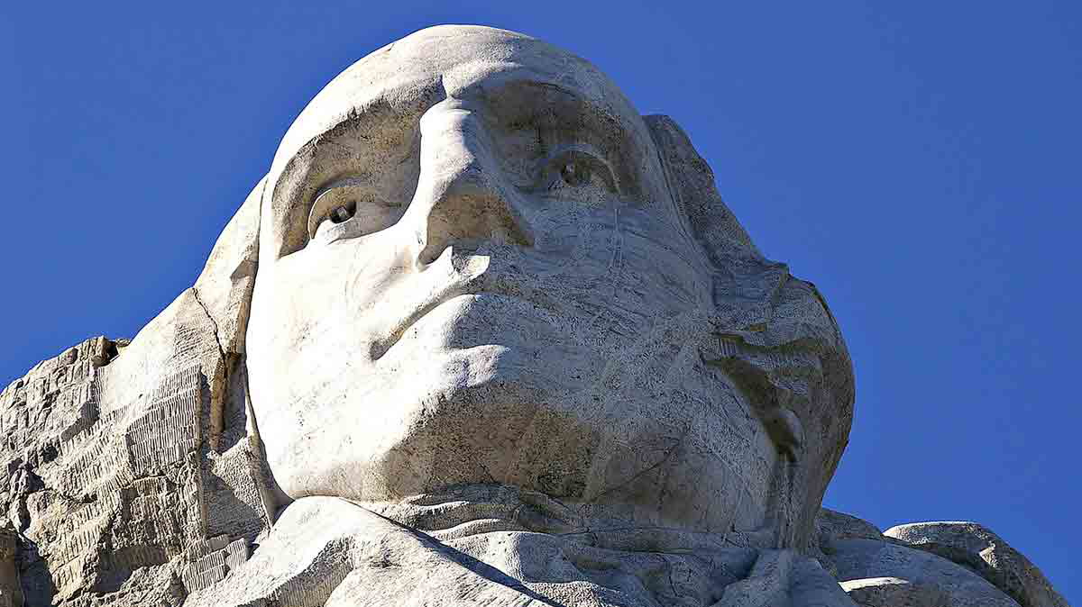 A close-up of the likeness of George Washington, Mount Rushmore National Monument, Source: Wikimedia Commons