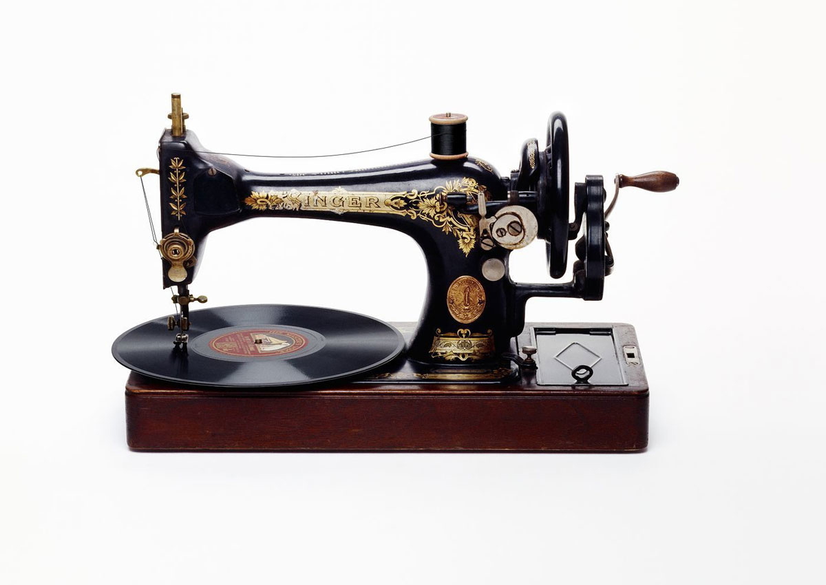 nancy fouts sewing machine record player sculpture