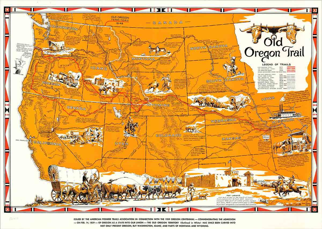 Old Oregon Trail map by Irvine Shope. Source: Curtis Wright Maps