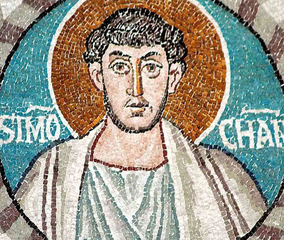 Simon the Zealot, 6th century mosaic in in the Basilica of San Vitale, Ravenna, Italy. Source: Wikipedia