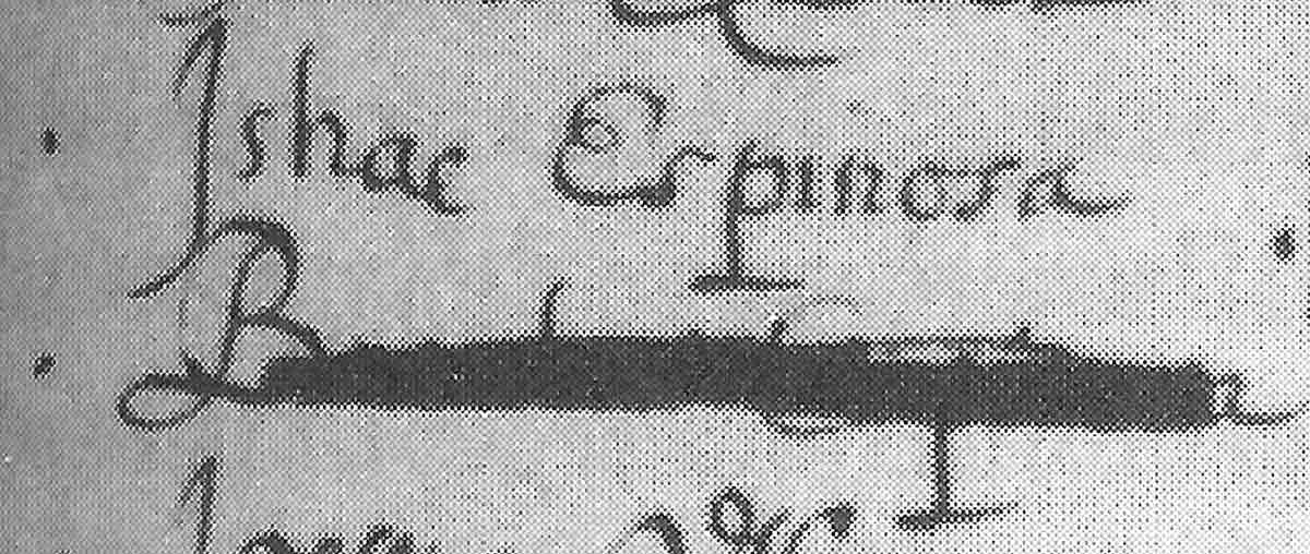 Baruch Spinoza’s name, under that of his brother Isaac, crossed out on the list of students of Talmud Torah School
