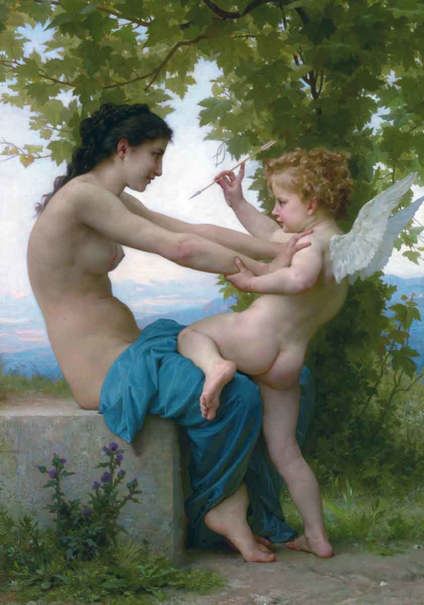 Bouguereau Defending Against Eros Painting