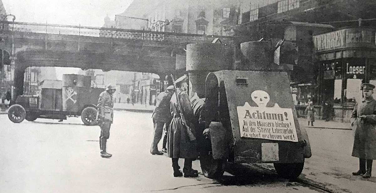 Members of the Freikorps and their armored vehicles during the Berlin uprising, 1919