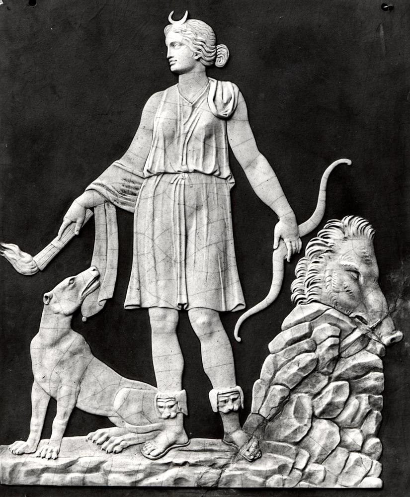 Plaque jasper ware featuring Artemis or Hecate with torch and dog, by Camillo Pacetti, c. 19th century. Source: British Museum