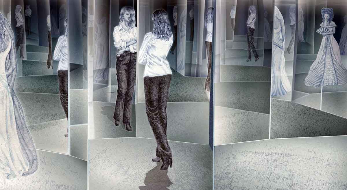 “Hall of Mirrors”, illustration by Charlotte Edey in Suite for Barbara Loden