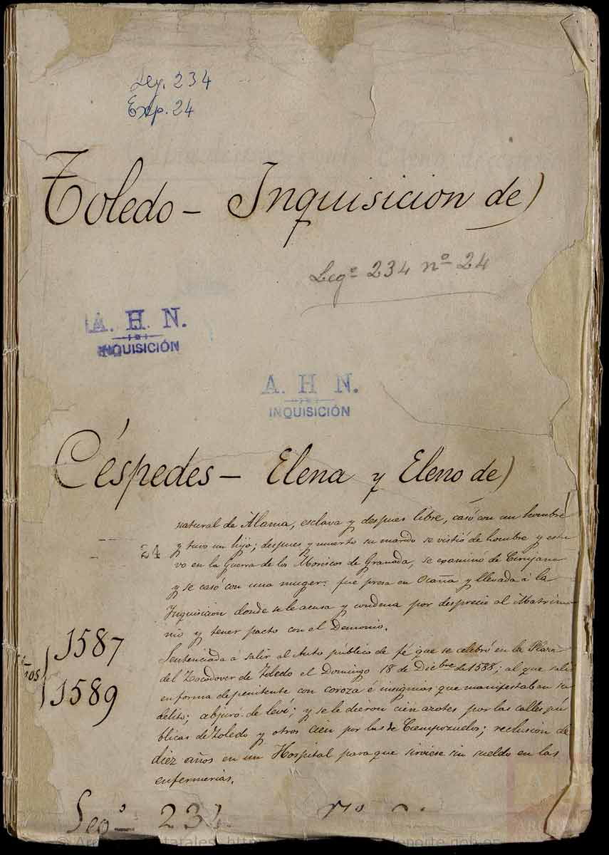 first page spanish inquisition document elena de cespedes