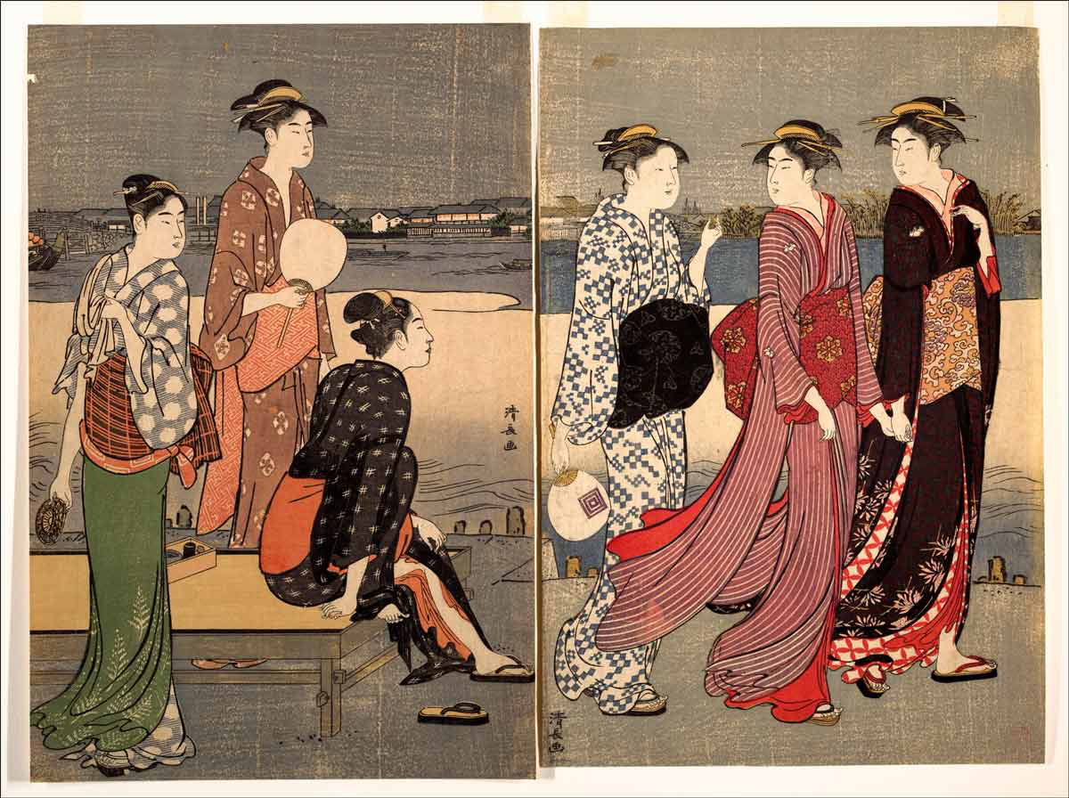 kiyonaga enjoying evening cool banks sumida river