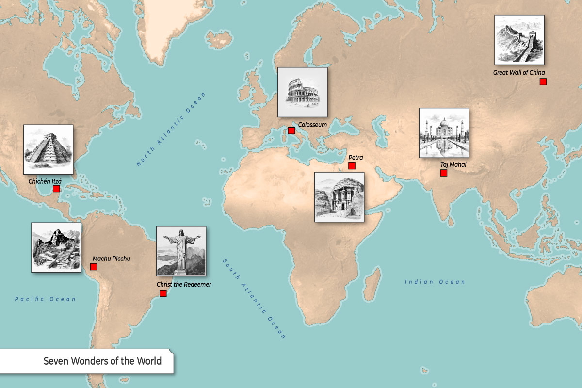 Map of New Seven Wonders of the World