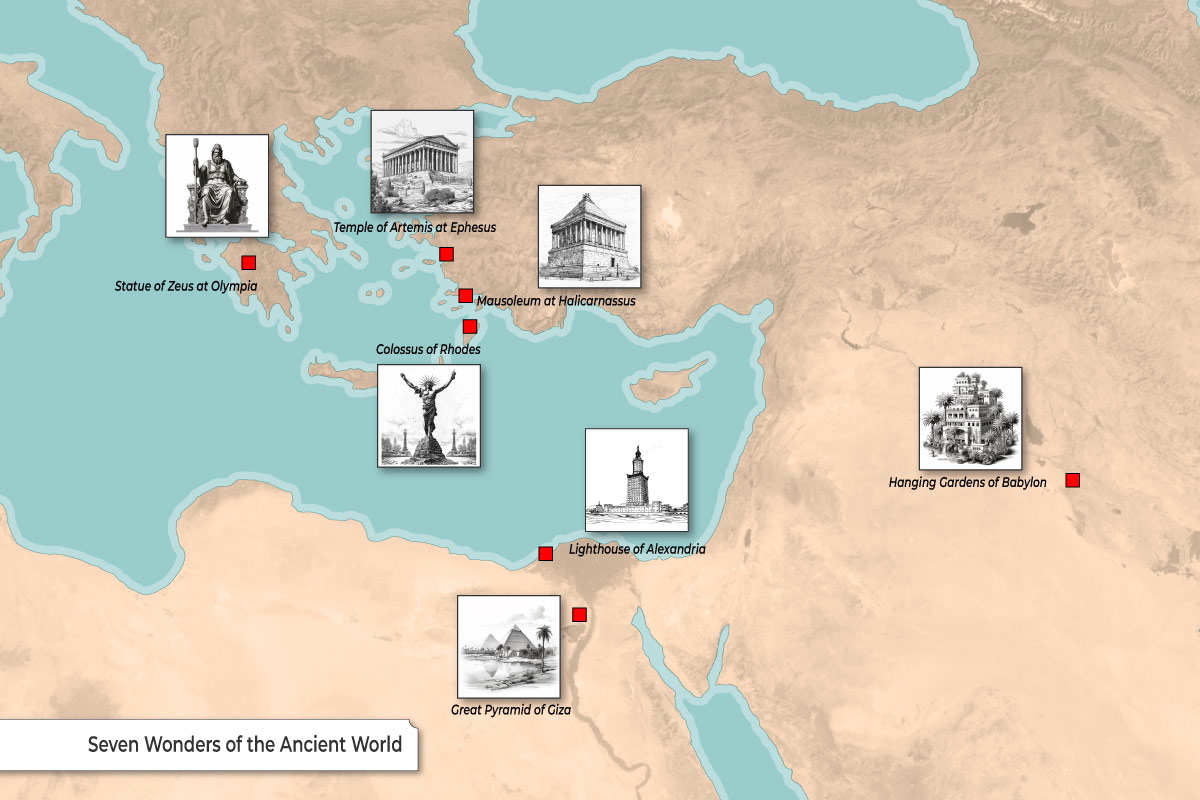 Map of the Seven Wonders of the Ancient World