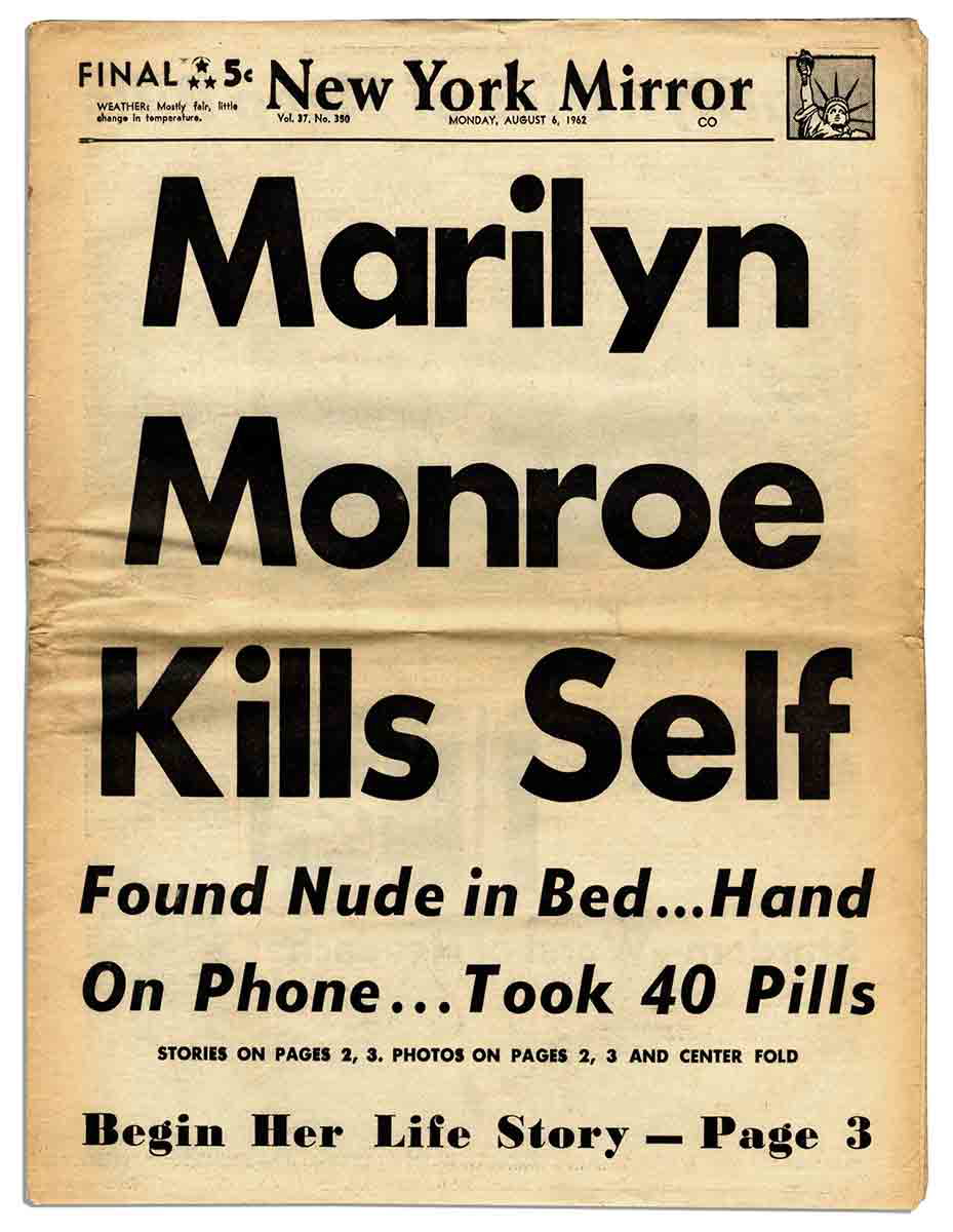 marilyn monroe funeral newspaper suicide death