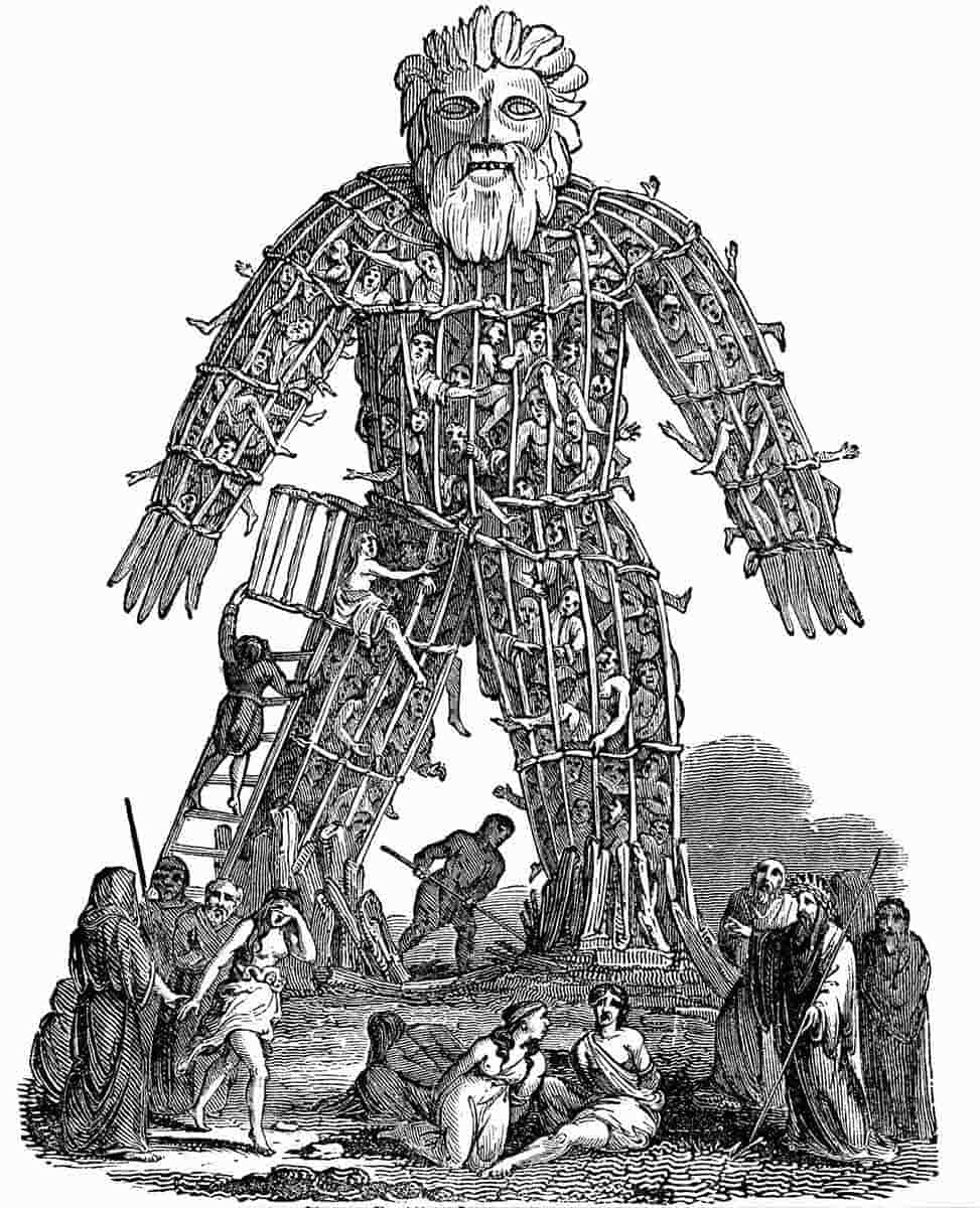 woodcut druid wickerman sacrifice