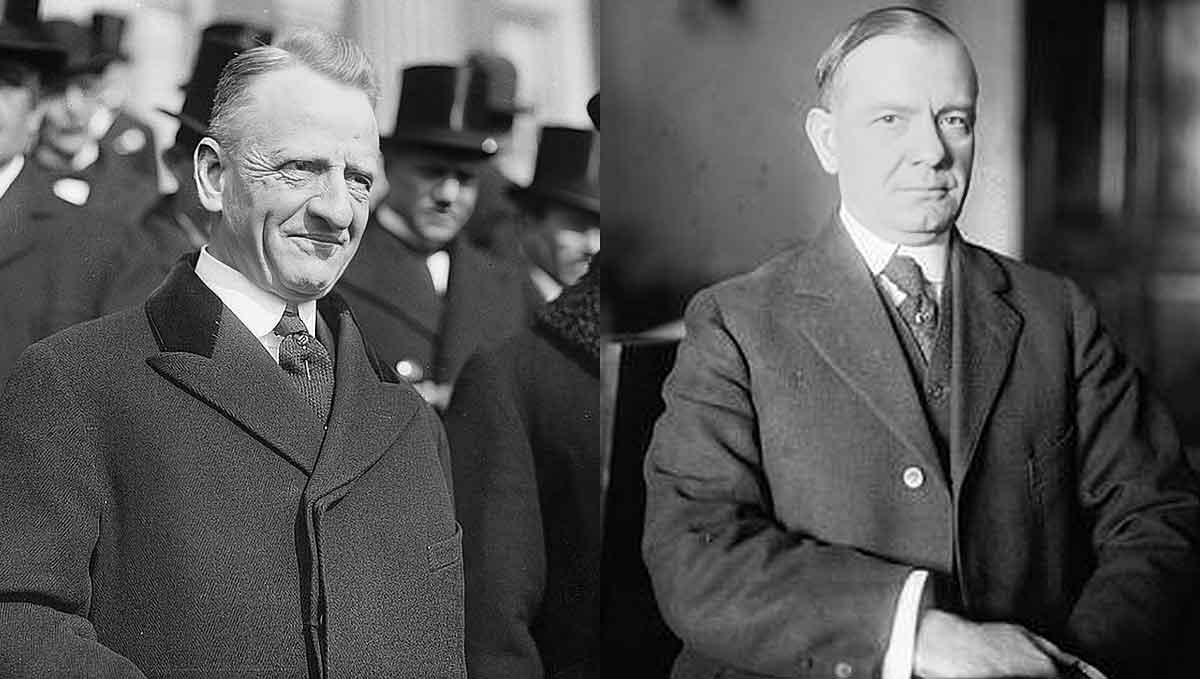 Sen Carter Glass and Representative. Henry B. Steagall, co-sponsors of the Glass–Steagall Act, Source: Wikimedia Commons