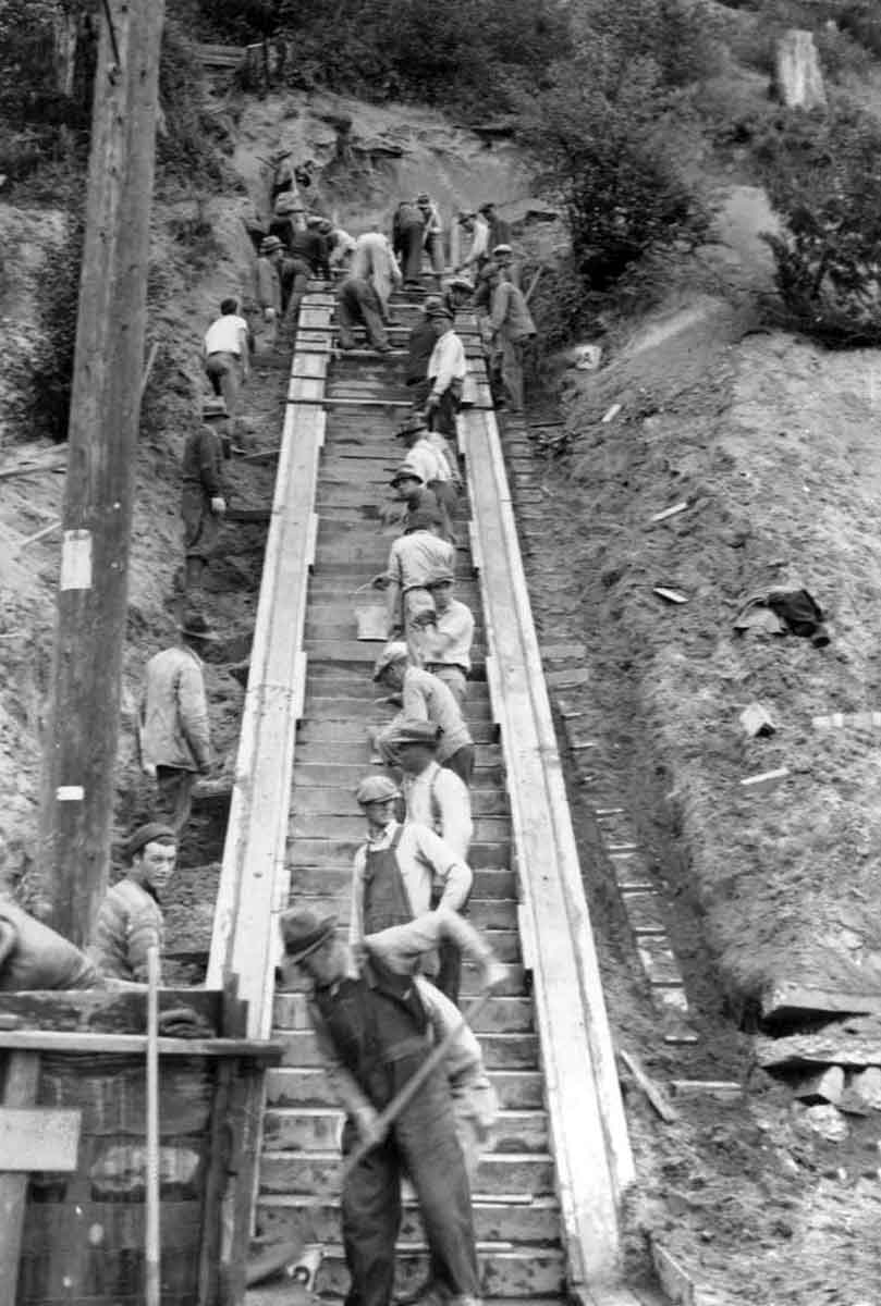 WPA laborers constructing stairway at Golden Gardens Park, Seattle, 1936, Source: Seattle Municipal Archives