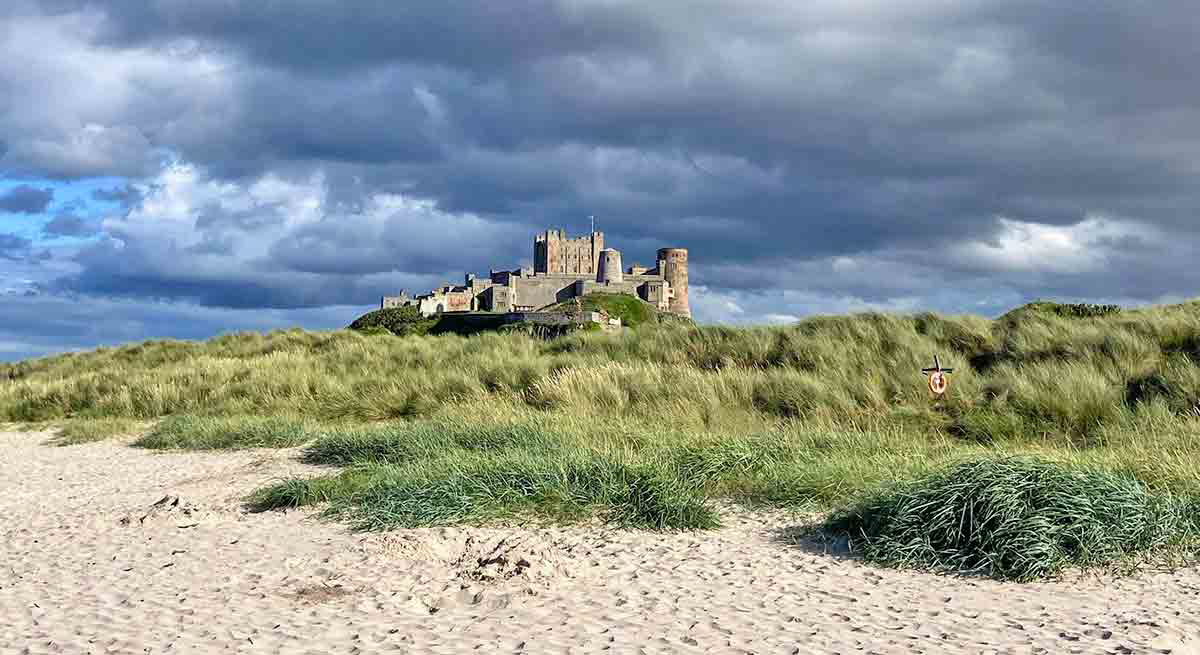 bamburgh castle from beach