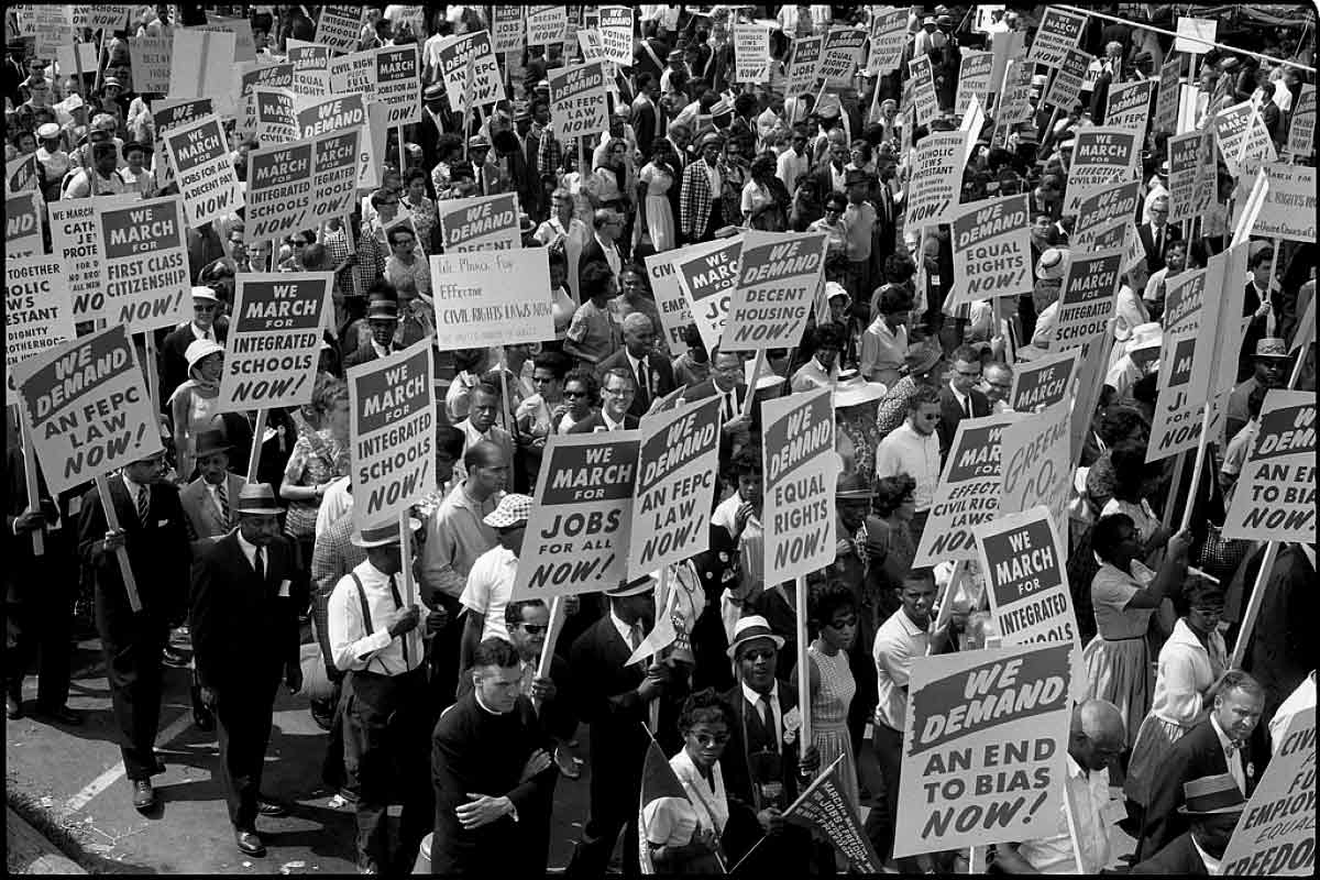 demonstrators march on washington signs civil rights 1963