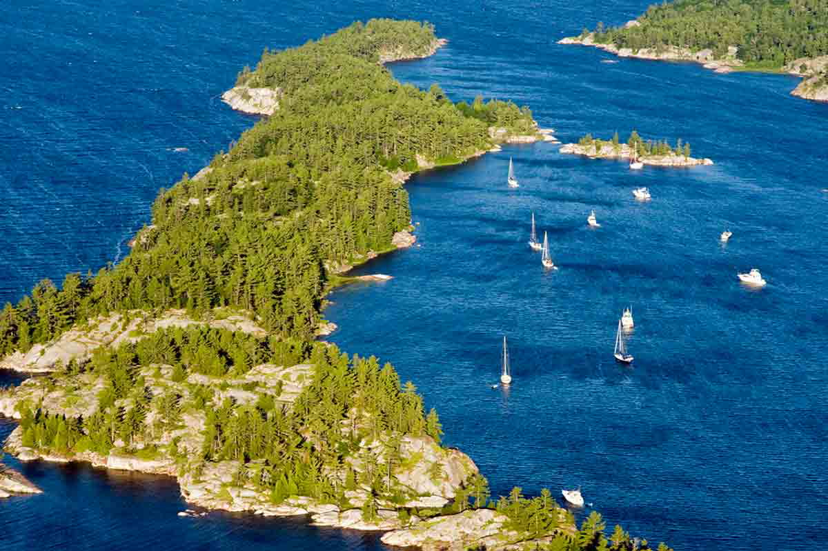 lake huron north with boats