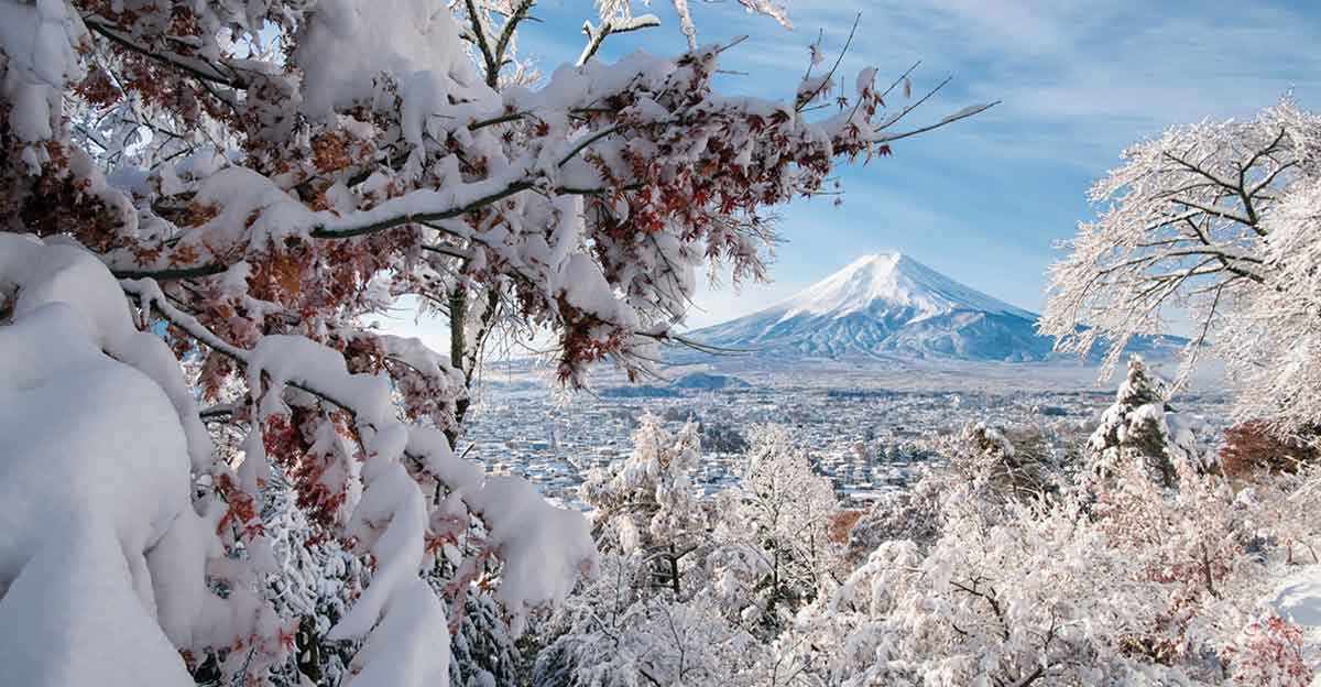 Mount Fuji and surroundings in the snow