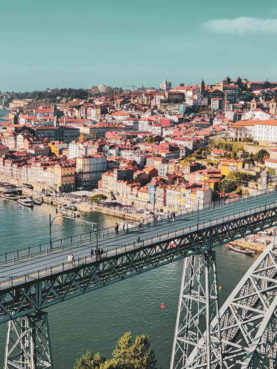 people walking luis bridge porto