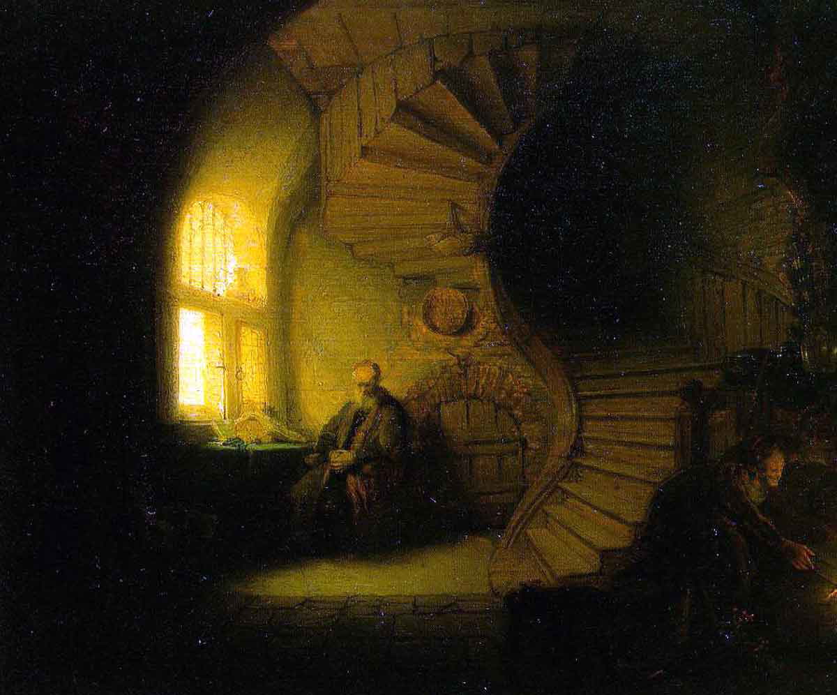 rembrandt philosopher in meditation painting