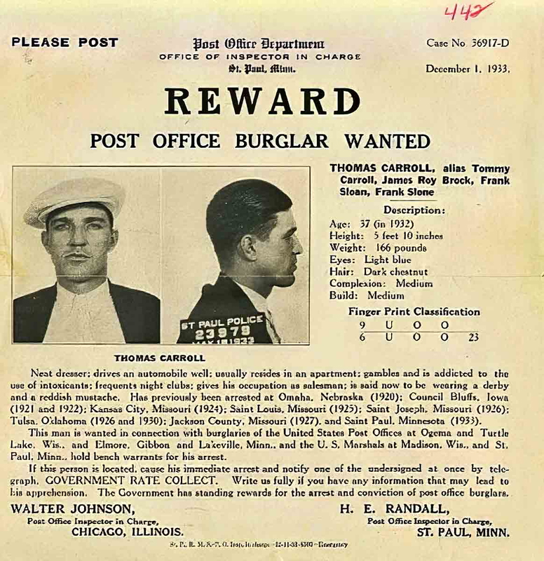 Thomas Carroll 1933 wanted poster