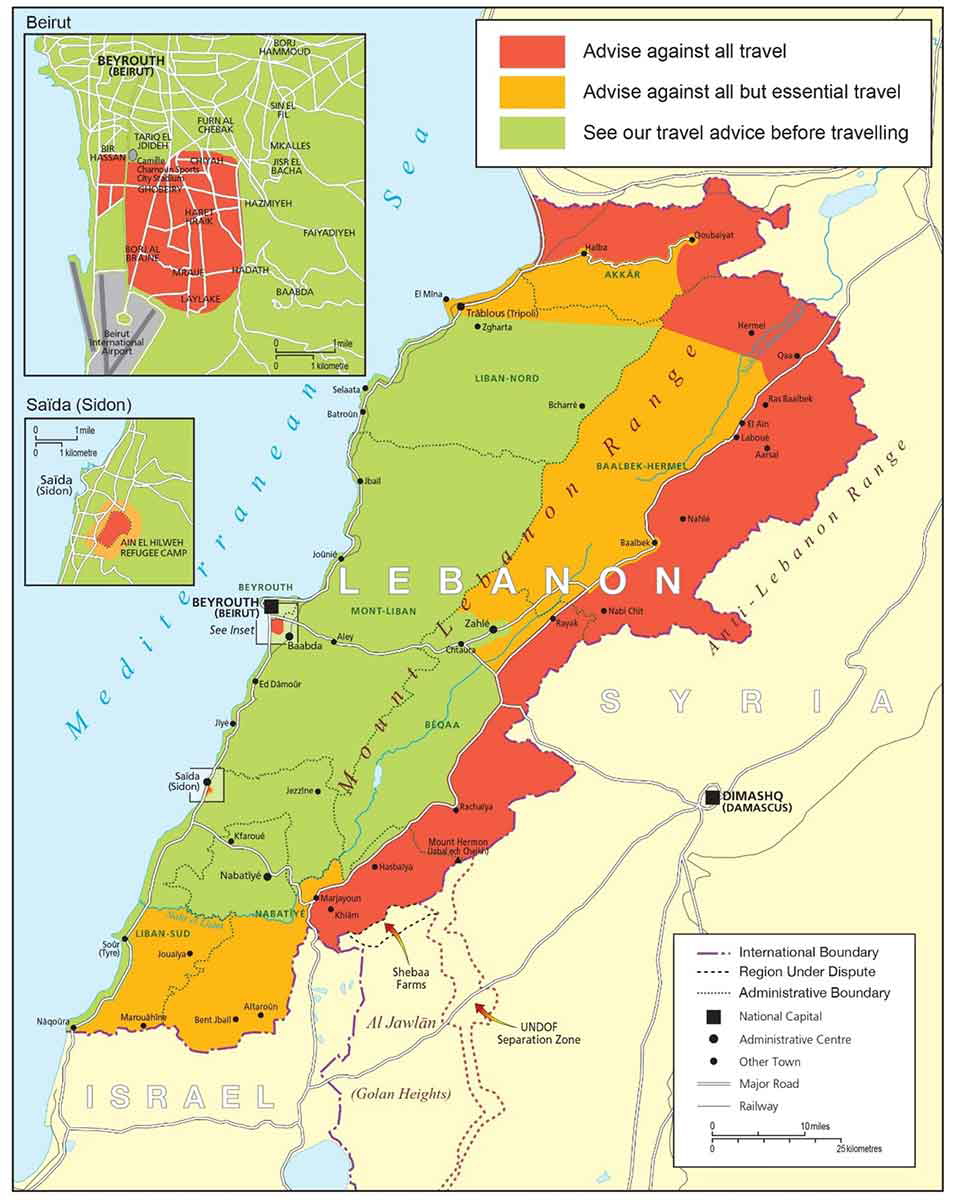 travel warnings map lebanon is beirut safe