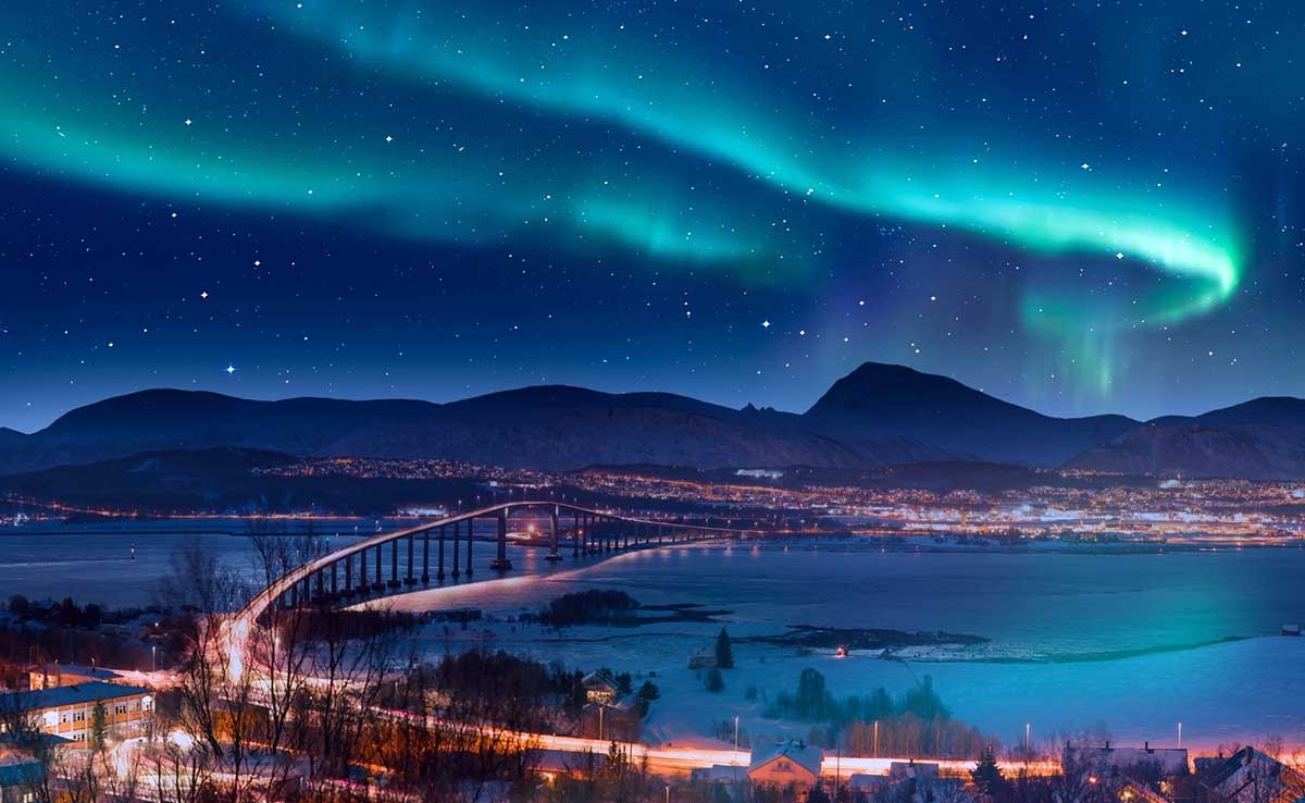 The Northern Lights over Tromsø. Image: flightgift.com