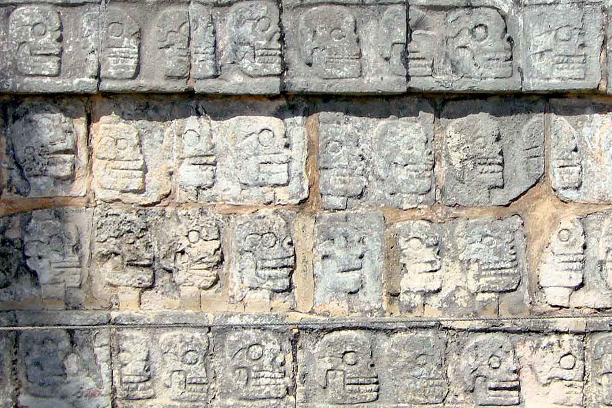 Relief on the platform of the tzompantli (skull rack) in Chichen Itza