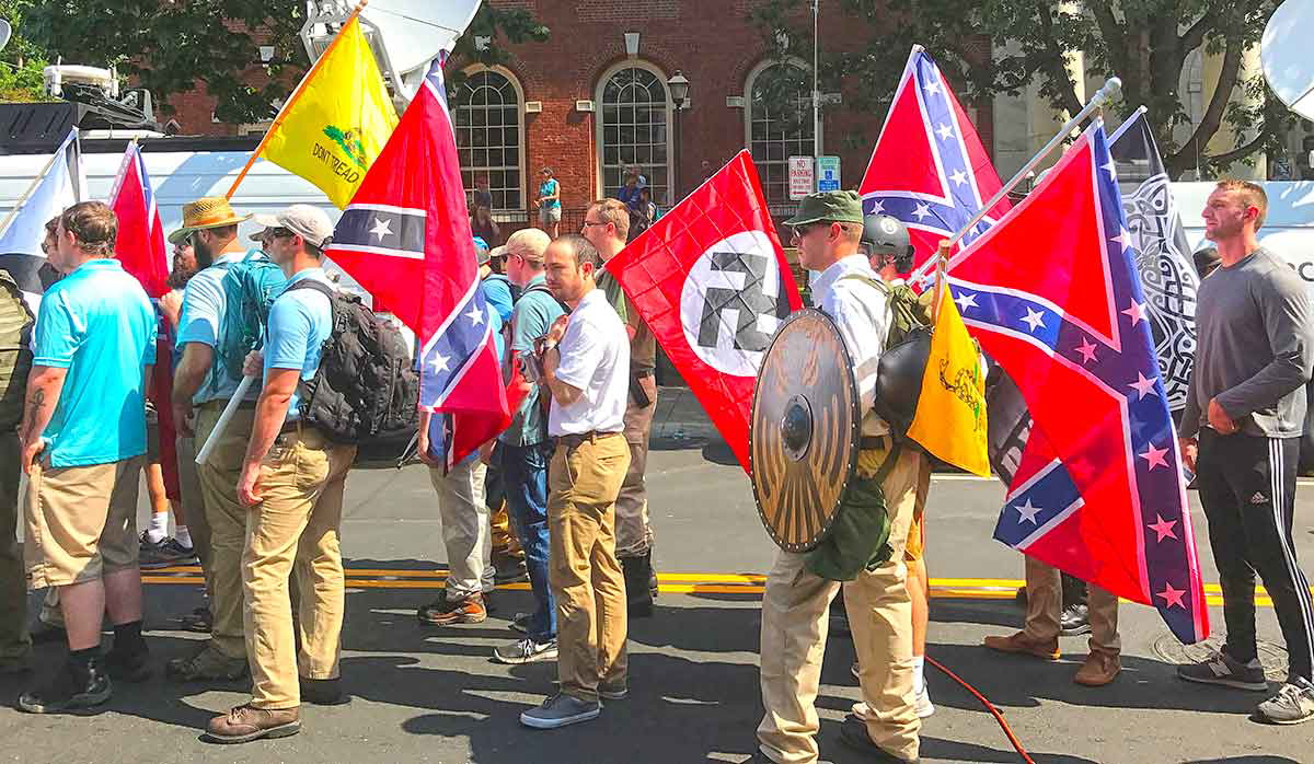 Unite the Right, Charlottesville rally, 2017. The contemporary Klan is a small part of a broader constellation of far-right movements in the United States. 