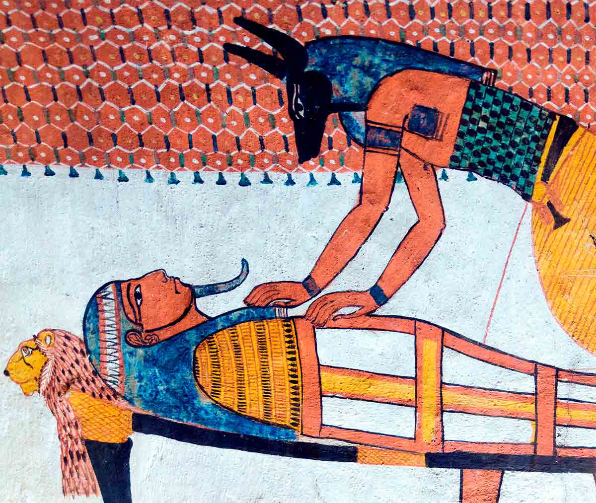 anubis mummy deceased tomb painting sennedjem coffin wall new kingdom