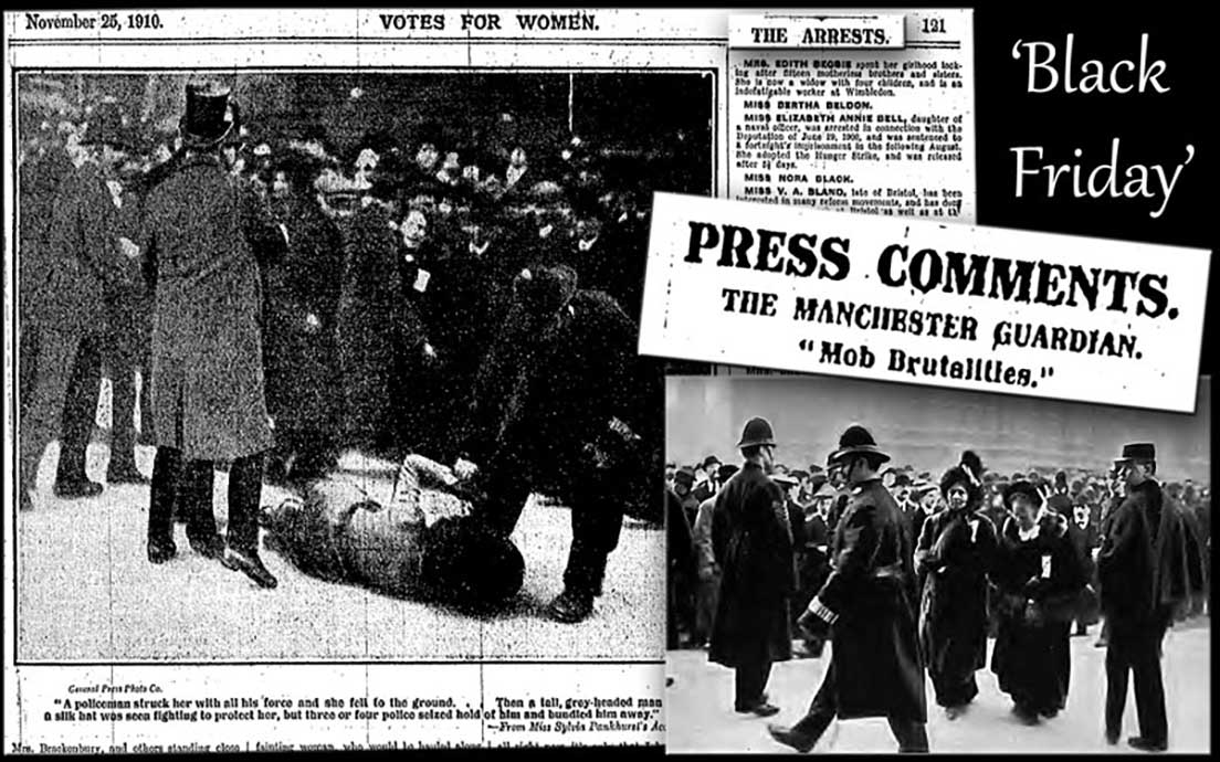 Headlines following the Police violence during the Black Friday protest of 1910