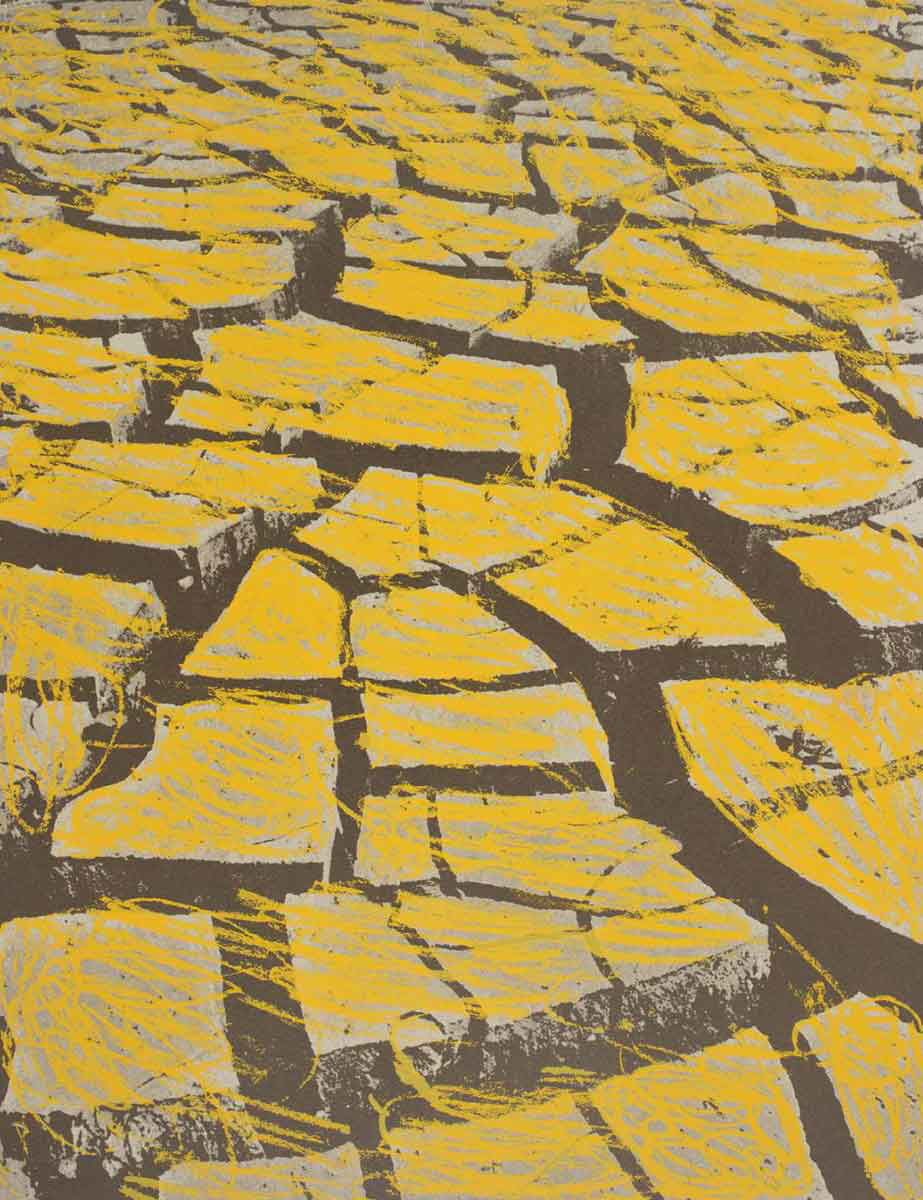 cracked earth painting yellow menashe kadishman art