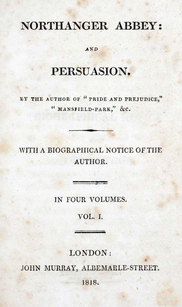jane austen northanger abbey persuasion title page