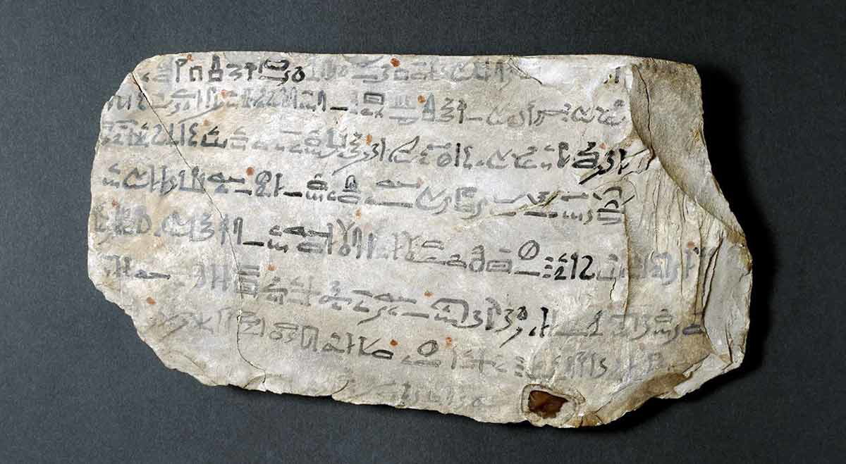 limestone ostracon tale sinuhe hieroglyphs new kingdom egypt