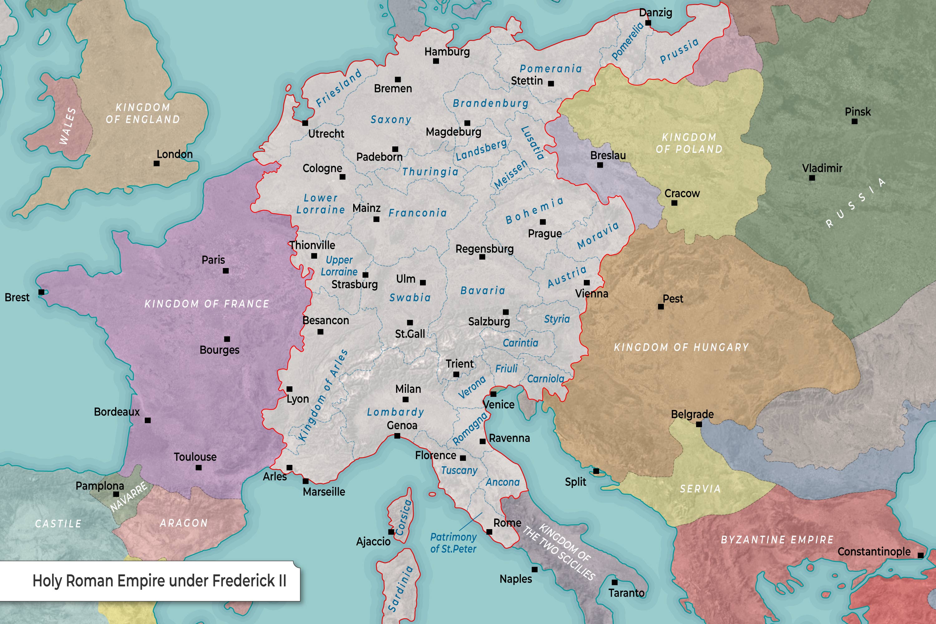 map holy roman empire frederick ii