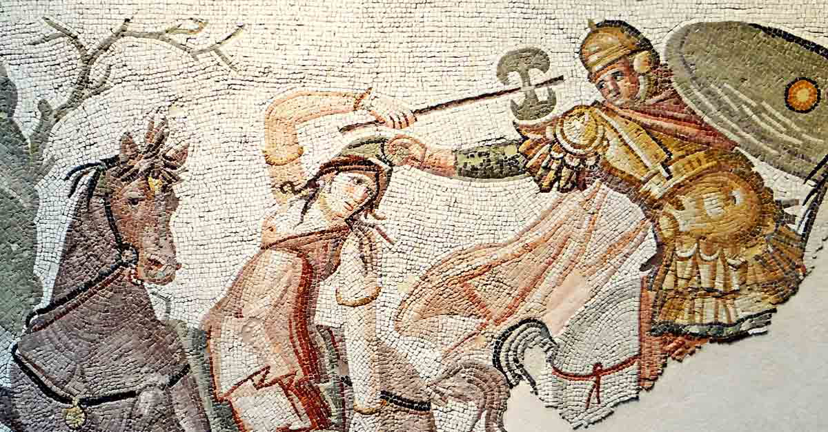 mosaic amazon warrior fight art greek ride