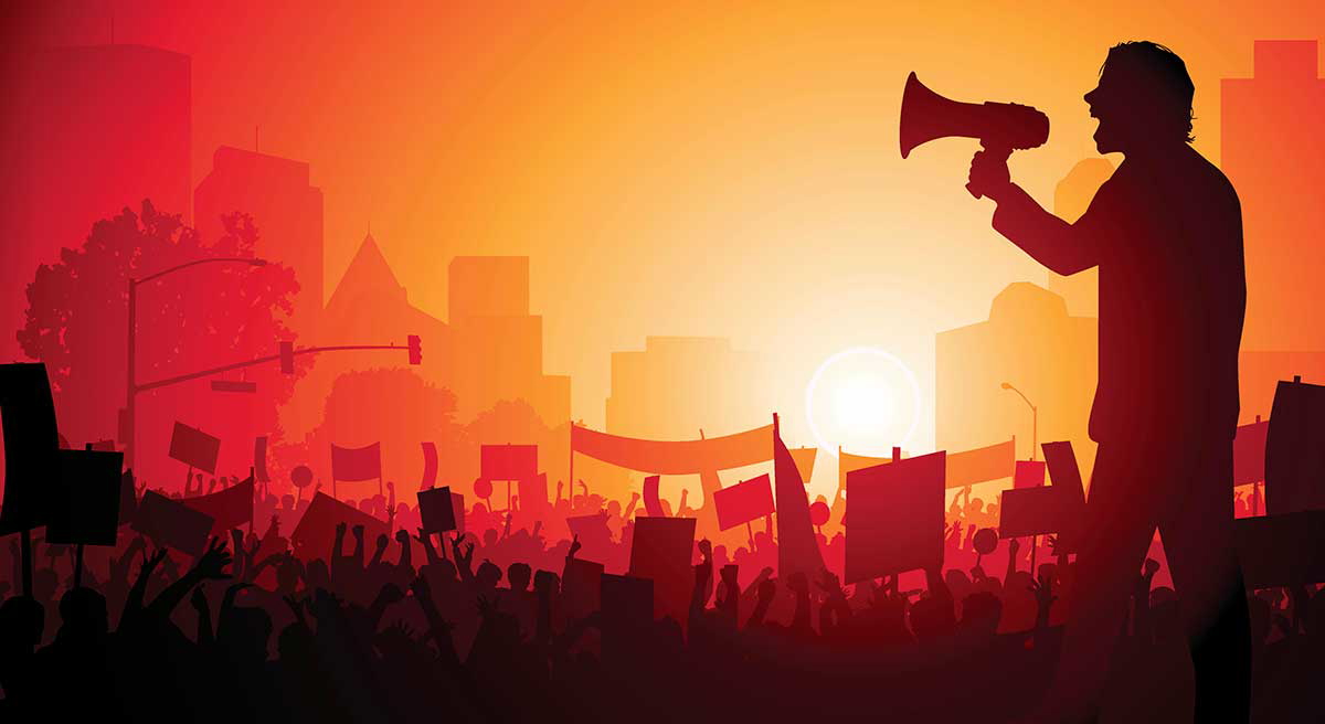 populism image crowd bullhorn