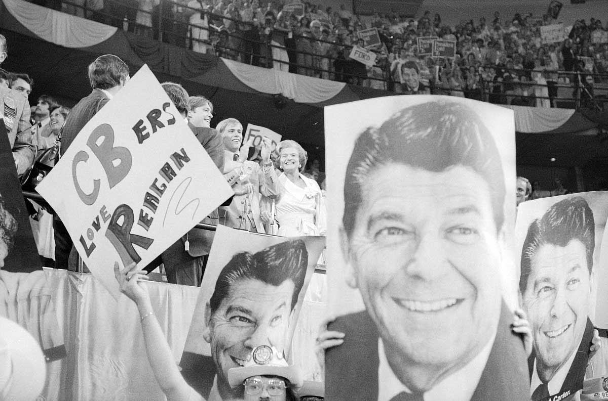 republican president ronald reagan crowd posters