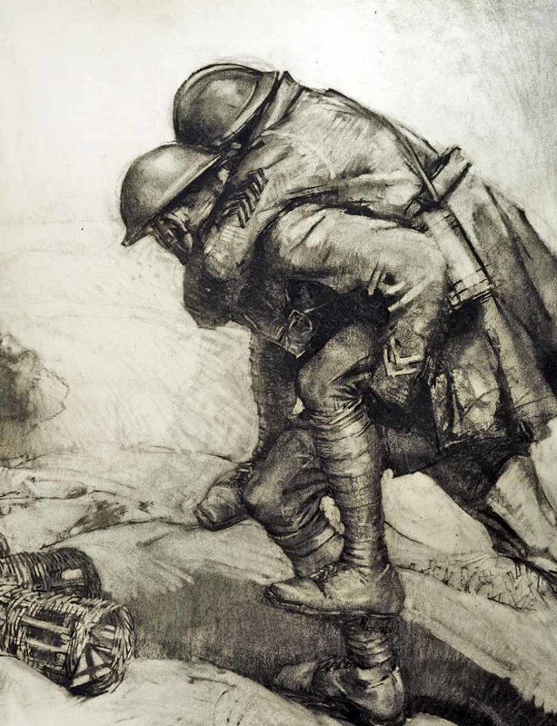 soldiers helping a wounded townsend