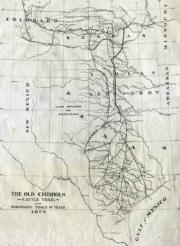 1873 Map of Chisholm Trail Texas