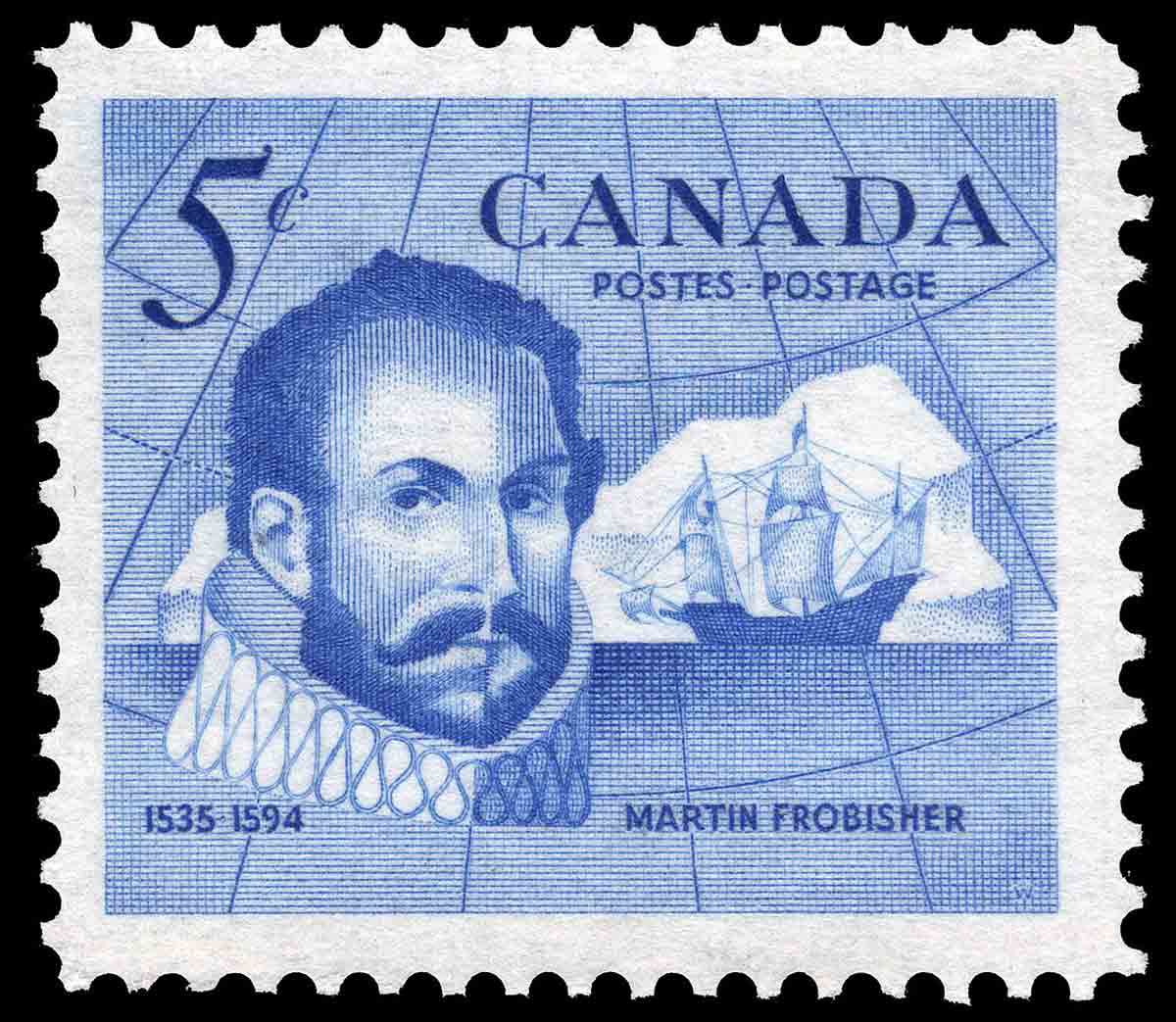 Commemorative stamp of English arctic explorer and privateer Martin Frobisher