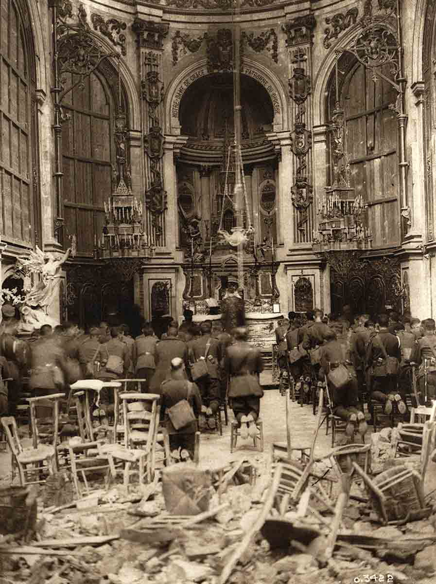 A Thanksgiving service, attended by Canadian troops, in Cambrai Cathedral, France