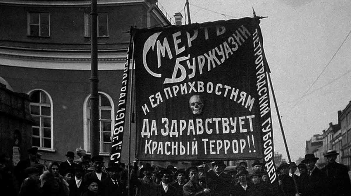 hello red terror propaganda banner gazeta