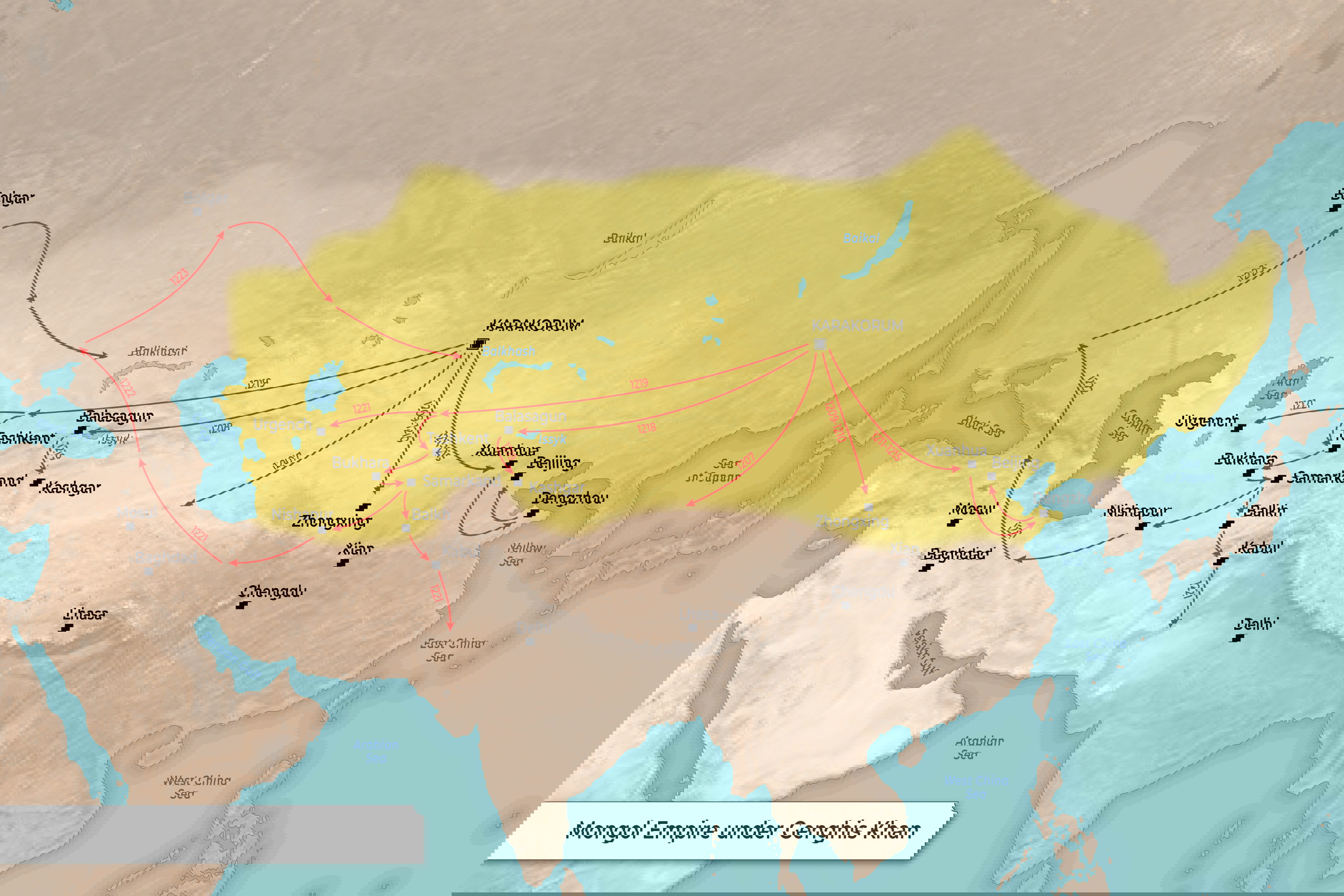 mongol empire genghis khan map