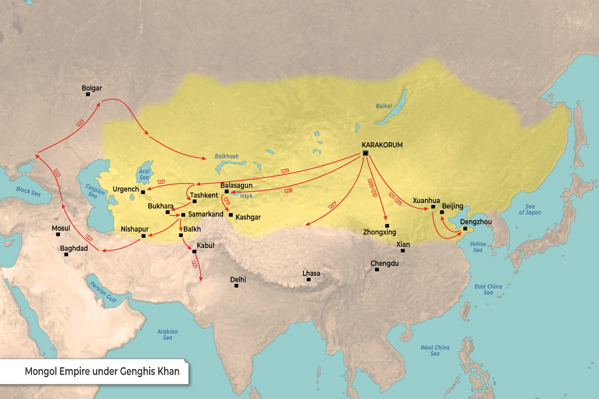 mongol empire genghis khan map