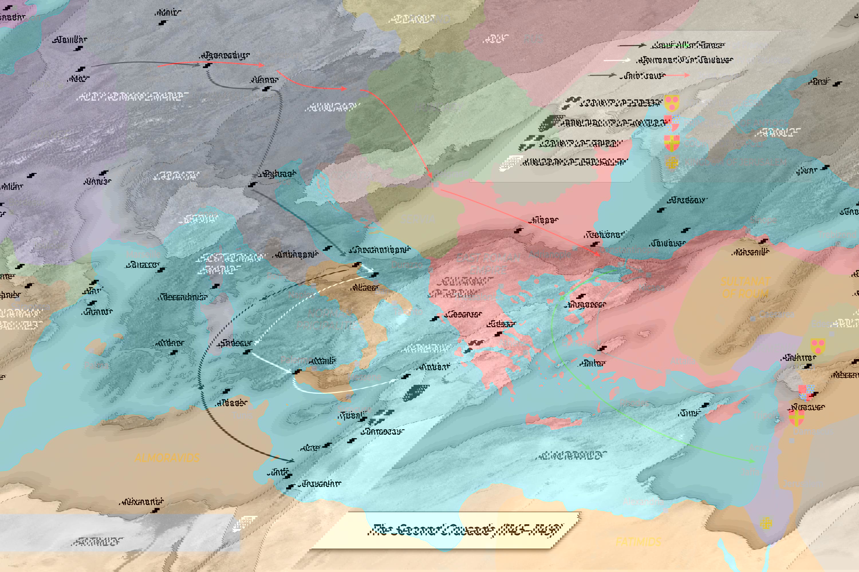 Map of the Second Crusade (1145-1149)