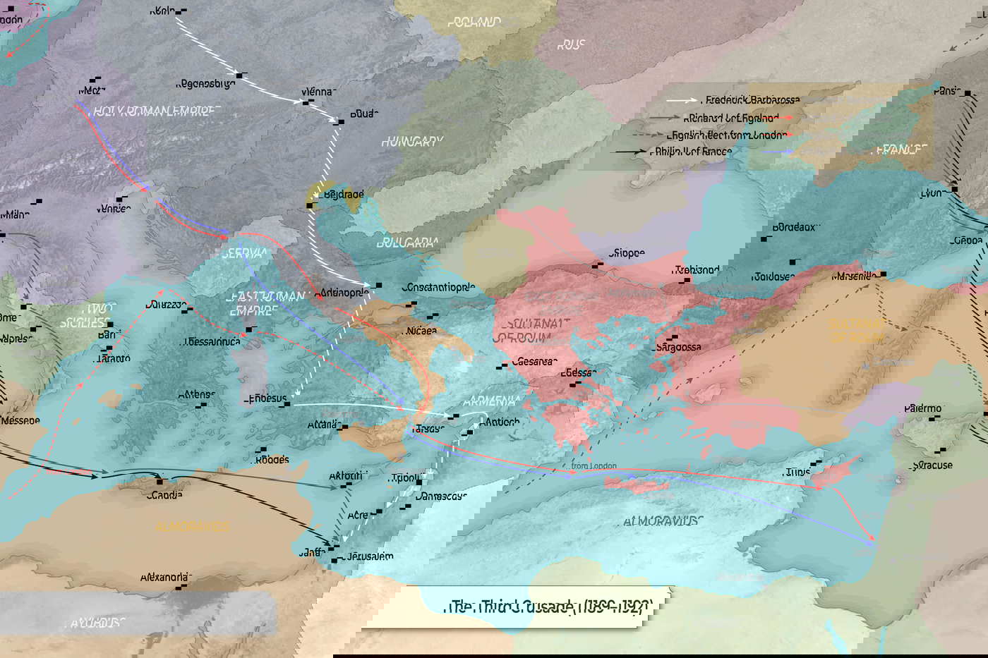 Map of the Third Crusade (1189-1192)