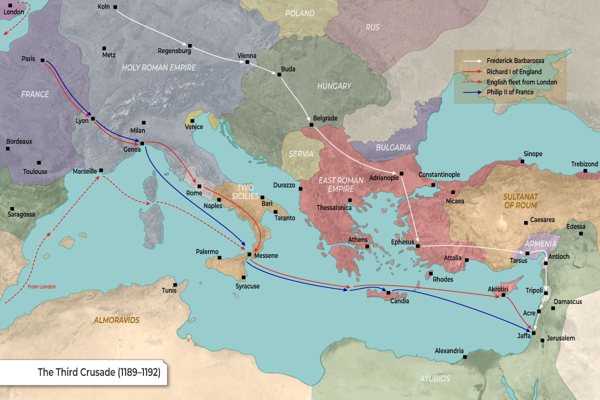 Map of the Third Crusade (1189-1192)