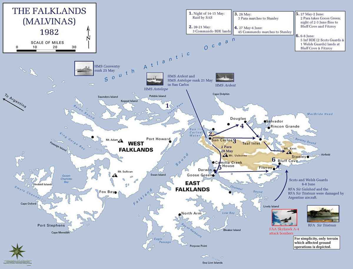 Falklands Campaign Map Sinkings